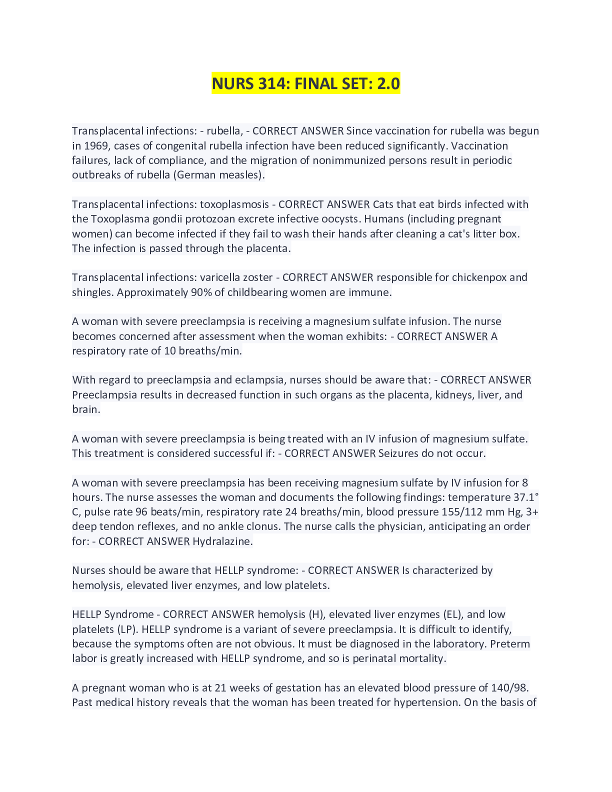 Preview image of Nurs 314 Final Set 2.0 document